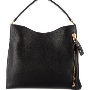 Tom Ford Black Leather Shoulder Bag with Gold Accents